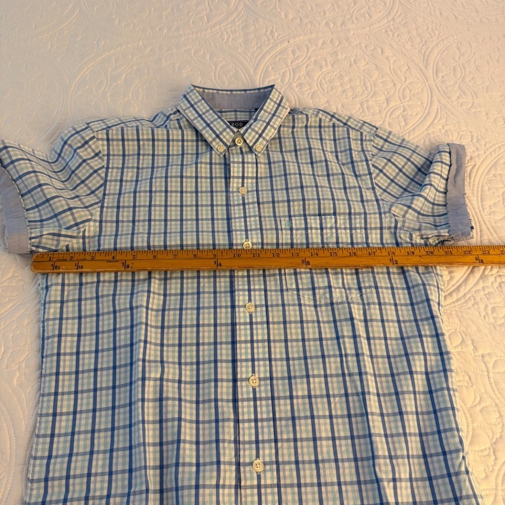 Izod Men's Short Sleeve Button-Down Shirt, Slim Fit Blue Teal White Size Small - Picture 7 of 9